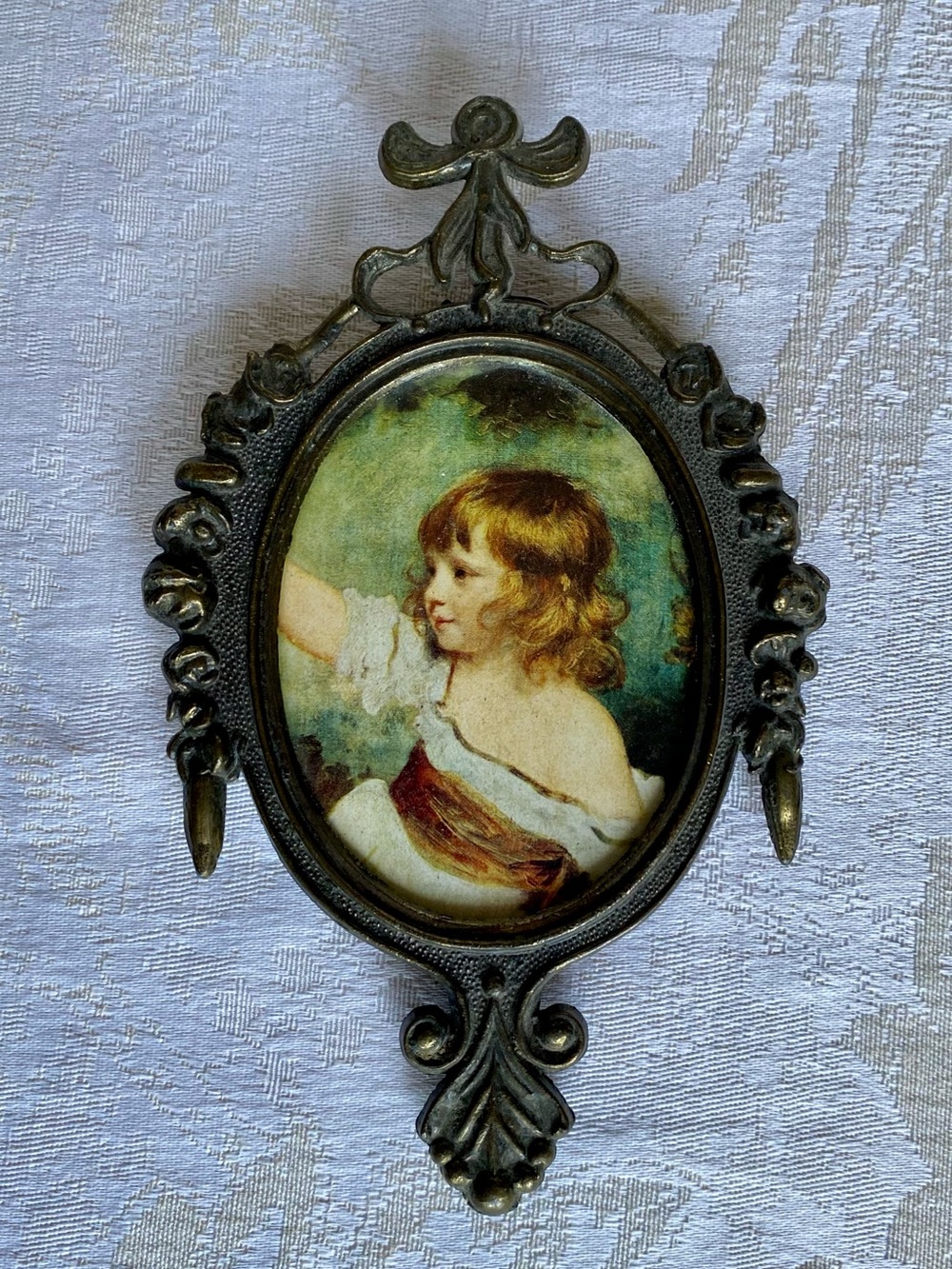 Vintage Small Metal Frame with Girl Print